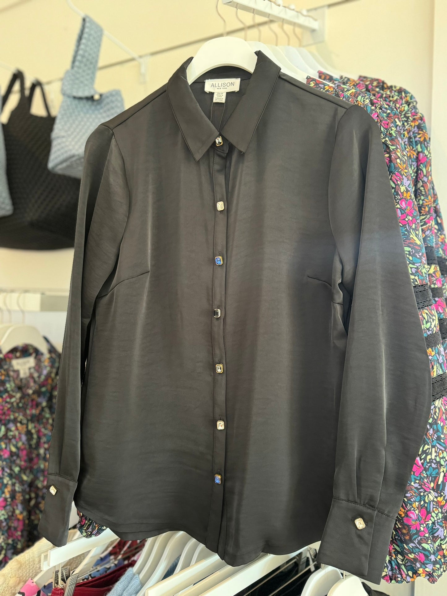 Black Rhinestone Button Down