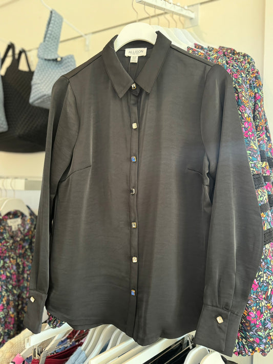 Black Rhinestone Button Down