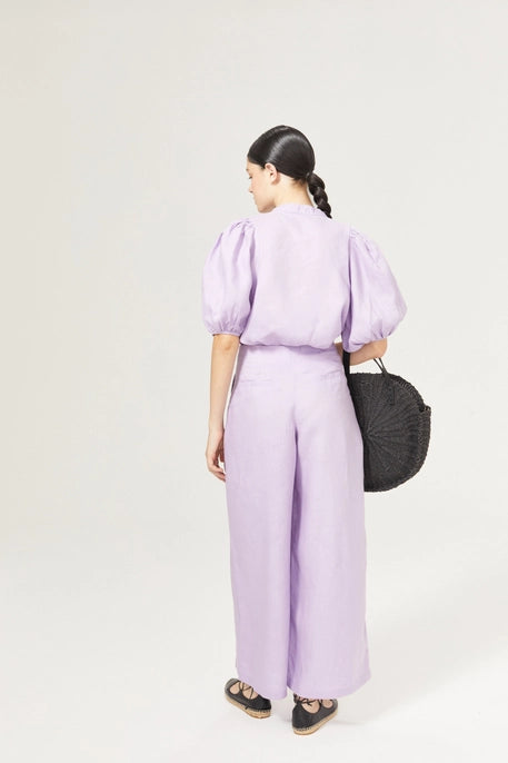 Bright Lilac Culotte Linen Pant