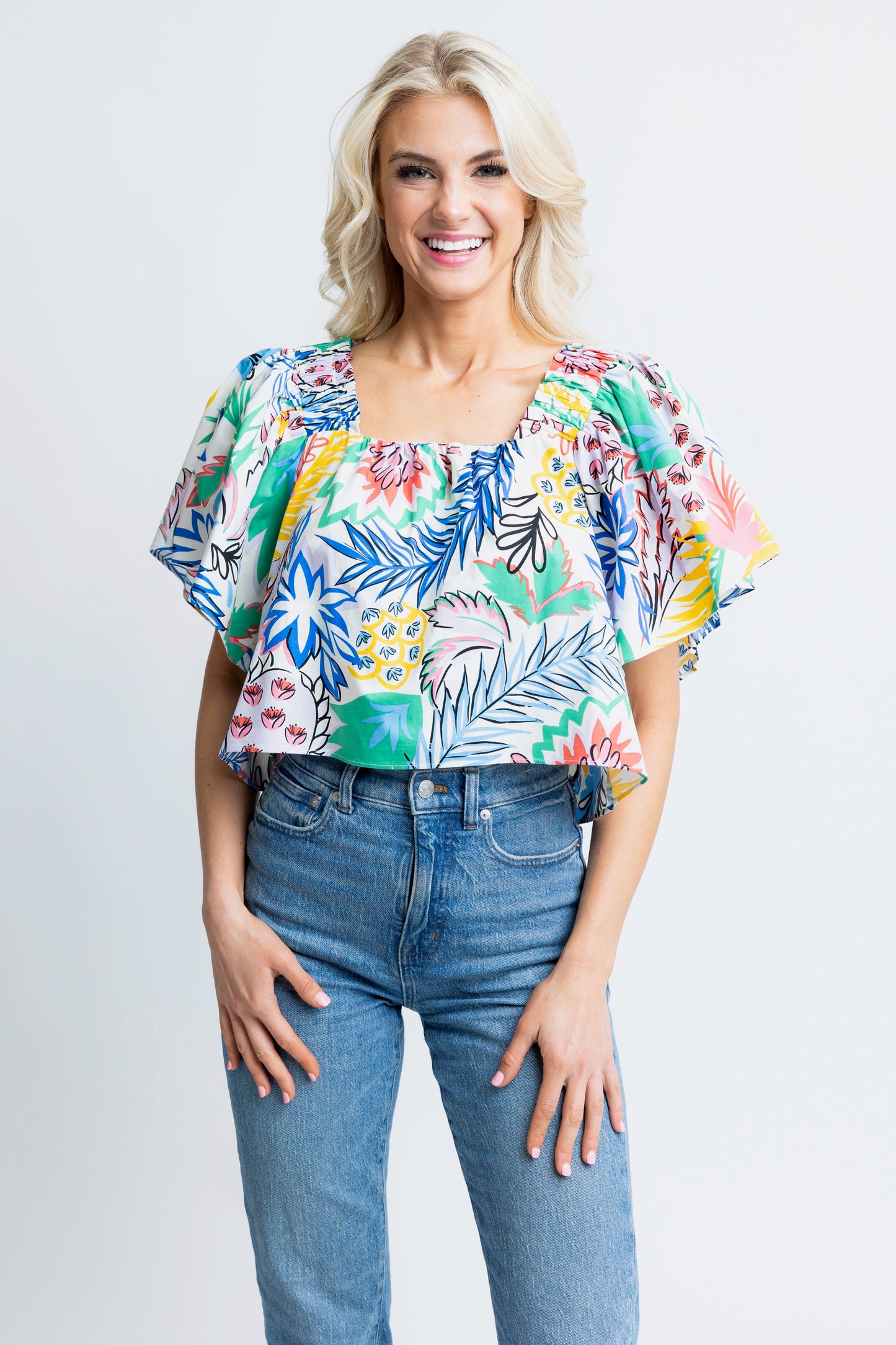 Red Palm Square Neck Top