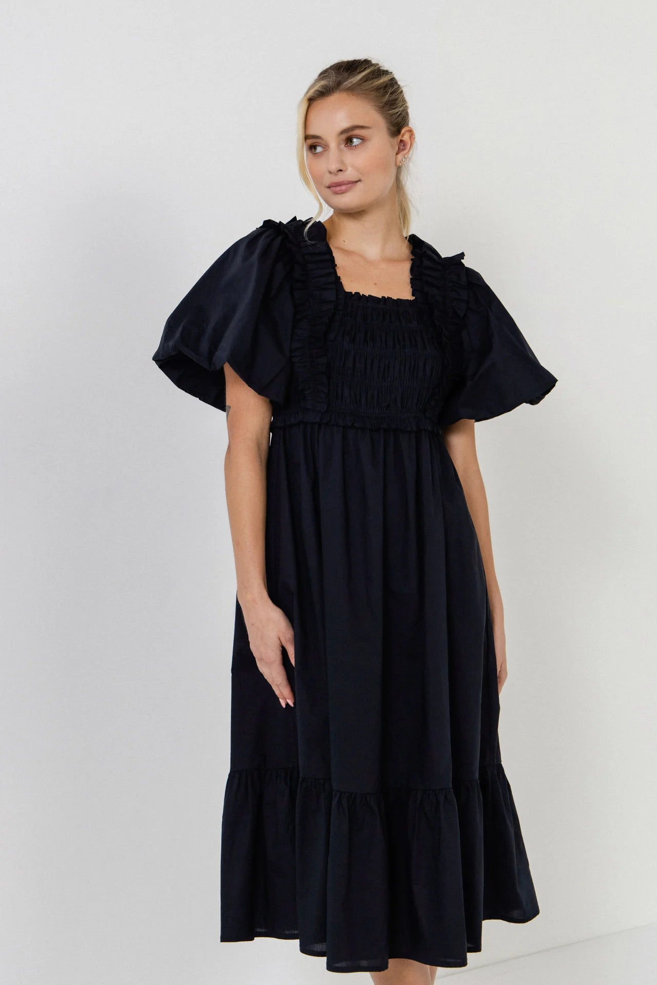 Black Ruffle Midi Dress – Coastal Closet