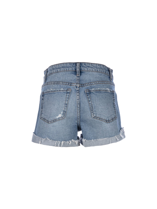 Jane Hi-Rise Roll Up Fray Hem Denim Shorts