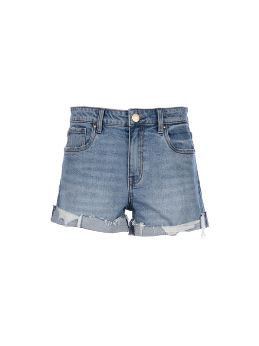 Jane High Rise Roll Up Fray Hem Shorts