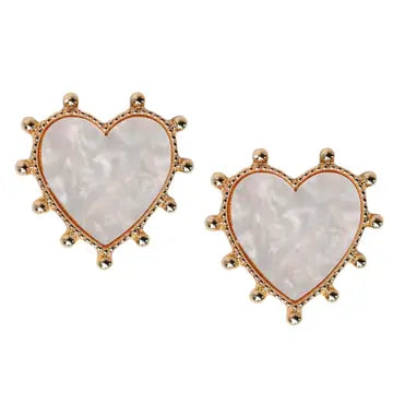 Gold Studded Pink Tort Heart Earrings