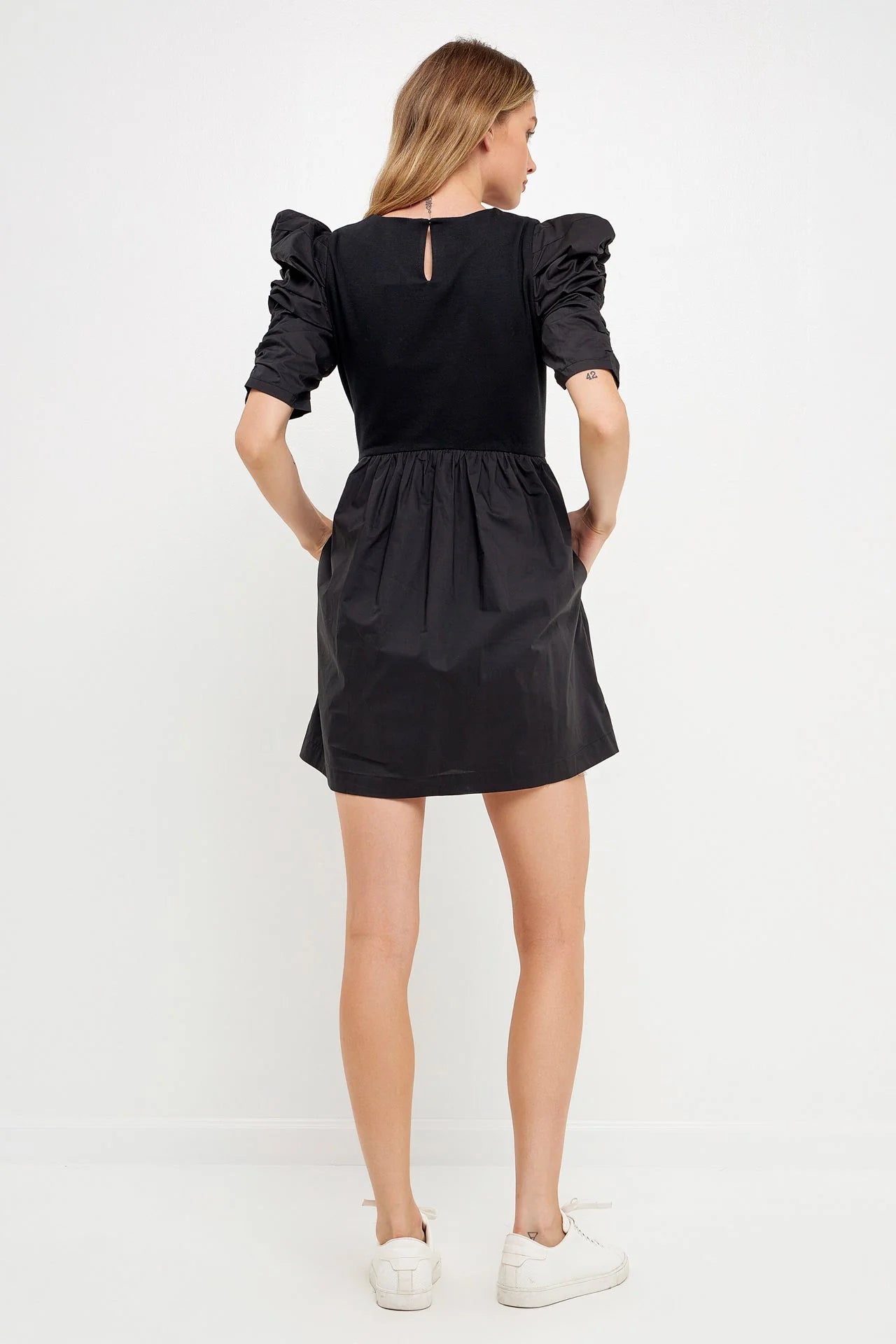 Black Pleated Puff Sleeve Mini Dress – Coastal Closet